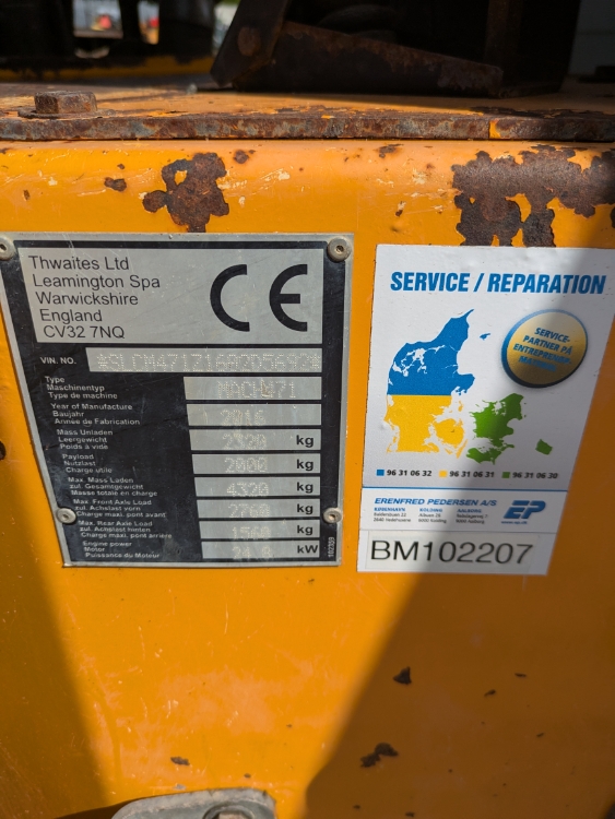 Thwaites 2 Tonne hi/sw, Brugt dumper